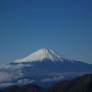 白く雪を頂く富士山の眺望