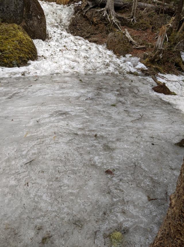 登山道は凍結していて、滑りやすいところがあります