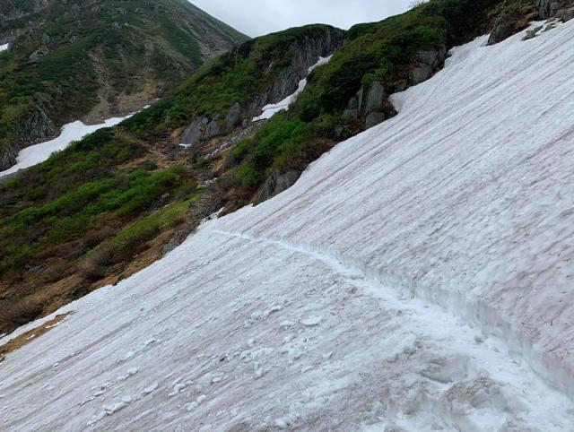 濃ヶ池方面の登山道は、まだ残雪が多くあります