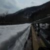 4/14　小屋開け準備　行きの途中の「サカマ沢橋」上の残雪は約80ｃｍ