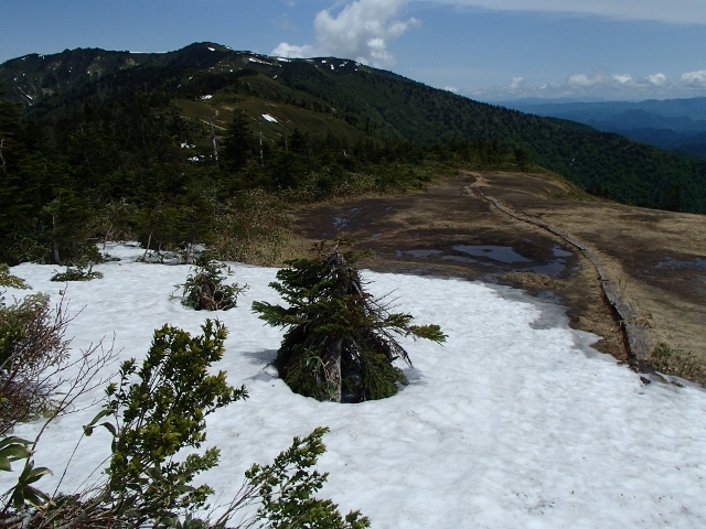 駒の小屋～大津岐峠間はまだ一部雪が残っています