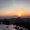 日没と富士山のシルエット