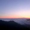 滝雲と夕日