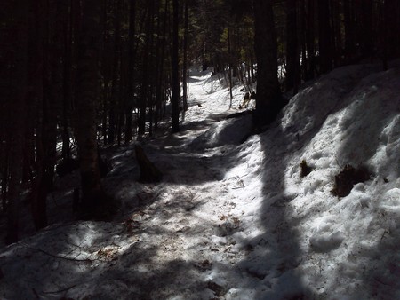 登山口凍結注意。登山道はずっと雪あります