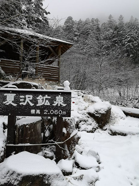 夏沢鉱泉で初雪が降りました