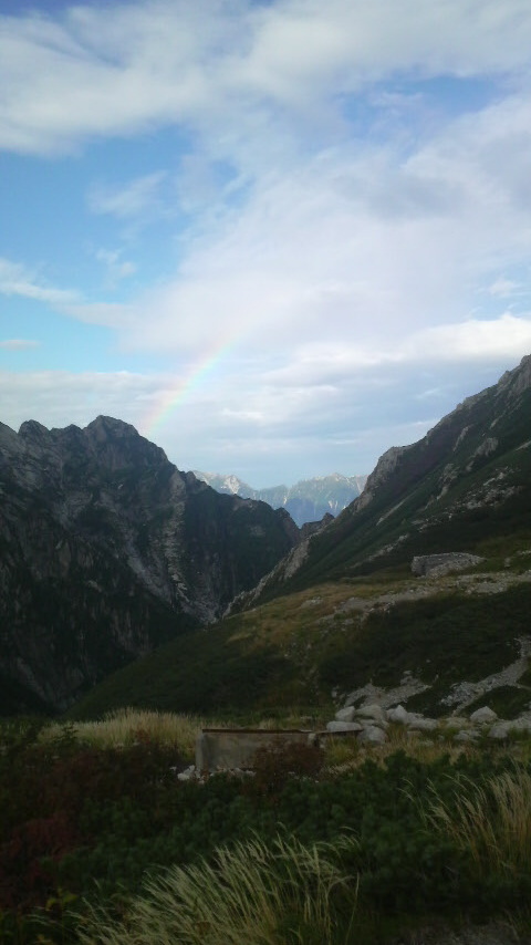 剱沢からの展望。後立山に虹が！ 