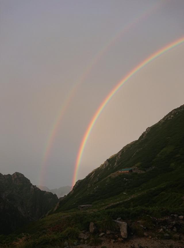 剣沢にかかる虹。しかもダブル！