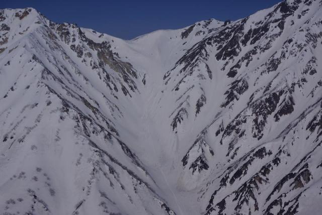ヘリコプターからの白馬大雪渓の俯瞰