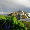 夕方、雨が上がると杓子岳の横から白馬大雪渓にかけて大きなダブルレインボウ（二重虹）が見れました
