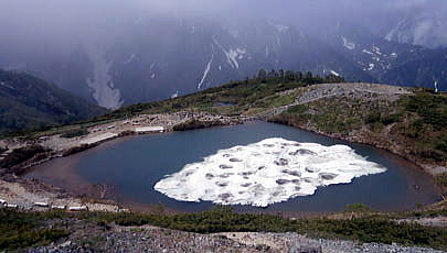 八方池に残る雪は日ごとに融けて少なくなってきました。