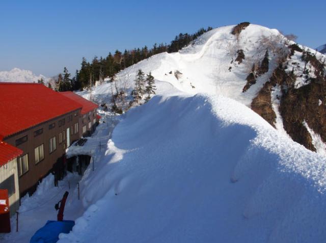 除雪して吹き上げた雪の山も、例年になくボリュームがありません。