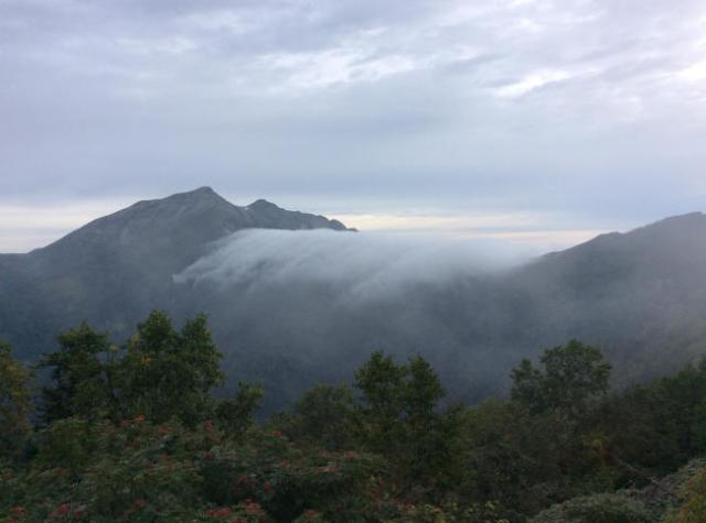 本日は珍しく信州側から黒部側に滝雲が流れ込む朝でした