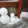 小粒のアラレが降ったので小さな雪だるまを作りました。