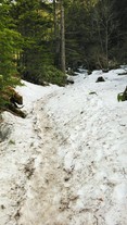 横尾～本谷は約8割が雪の上を歩きます。