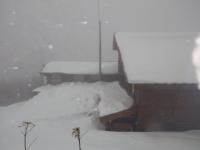 積雪１m　山荘の玄関も埋まっています 