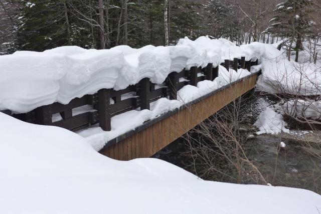 田代橋の欄干は、まだ雪に埋もれています。