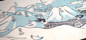 「くじゅう連山絵地図手ぬぐい」　売り上げの一部を熊本地震復興支援の義援金として寄付しております。山荘でも販売中