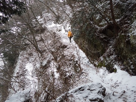 天狗の腰かけ杉から奥の院への登山道の様子　雪の降った日