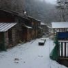 今朝の小屋の周辺　積雪1cm。その後融雪しました。