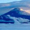 10/6　日の入り頃、富士山の冠雪が確認できました