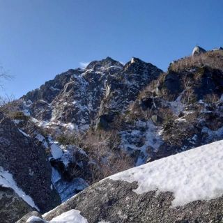 山頂方面へのルート。今後の降雪次第ではトラバース斜面はむつかしくなりそうです。