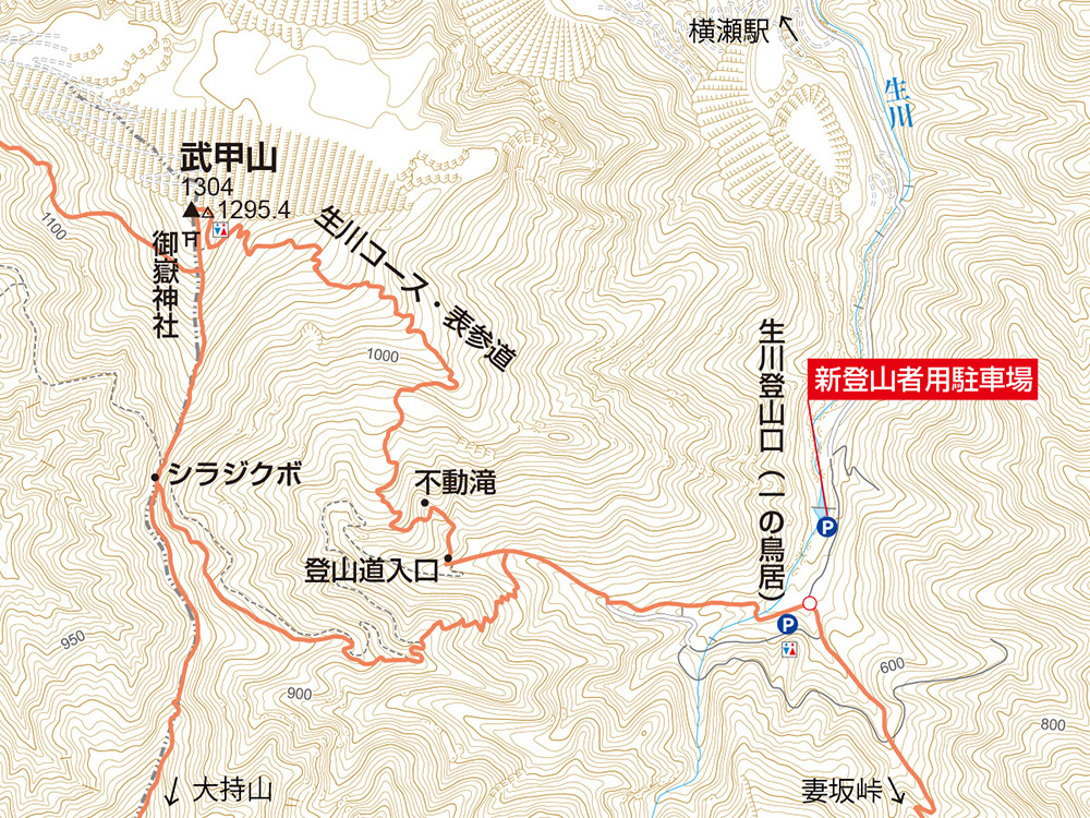 埼玉県秩父市・武甲山、新登山者用駐車場の位置図