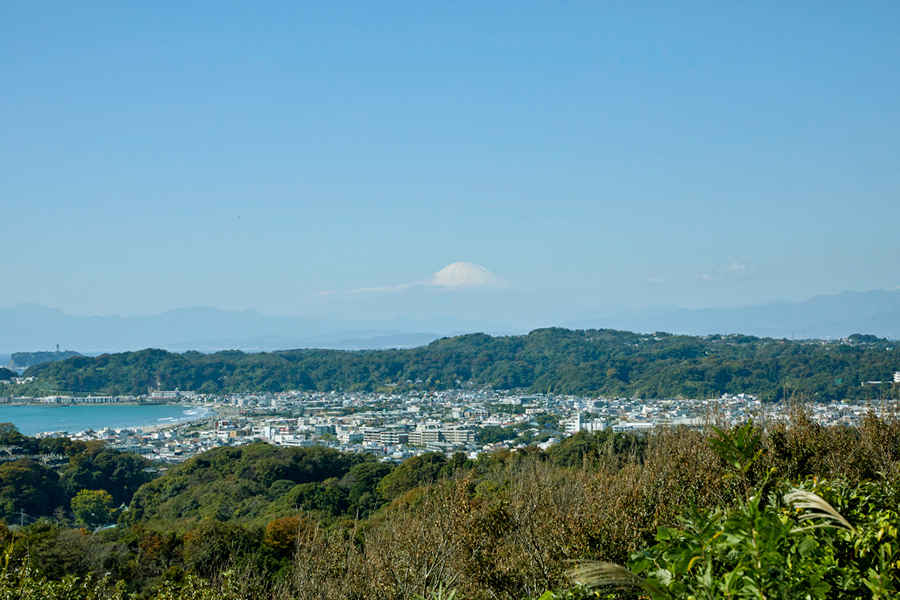 コース最高地点パノラマ台からは鎌倉市街や相模湾が一望。天気がよければ富士山も！
