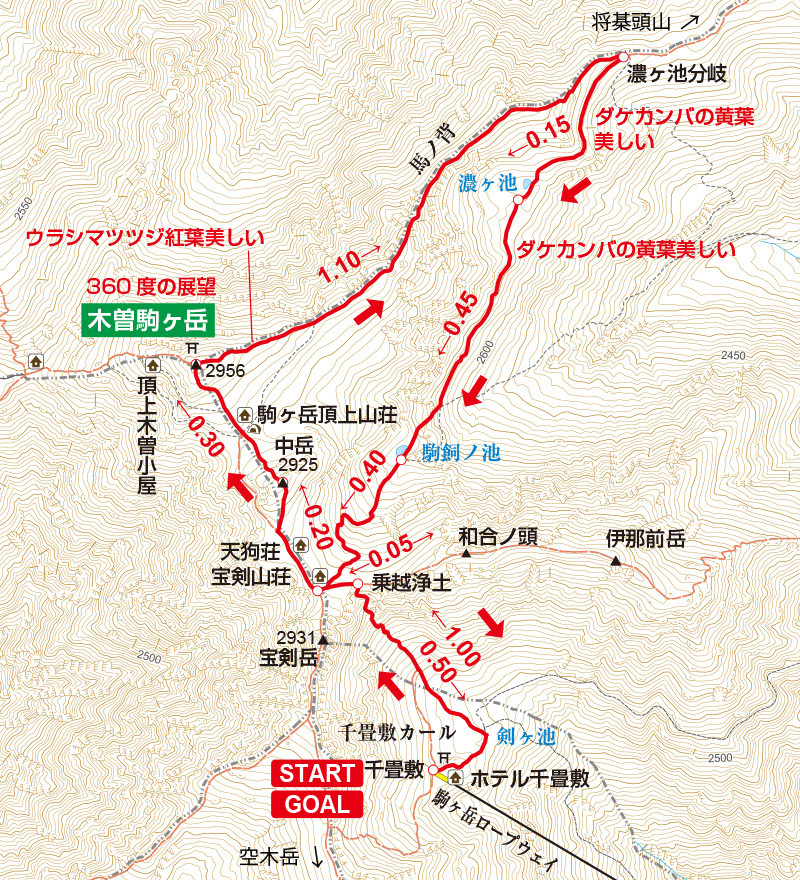 木曽駒ヶ岳周辺のヤマタイム地図